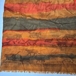VTG 70s Vera Neumann Silk Black Cat Poses Scarf Orange Striped Art to Wear Gift